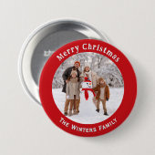 Aangepaste foto rode kerst geschenk naam ronde button 7,6 cm (Voorkant /achterkant)