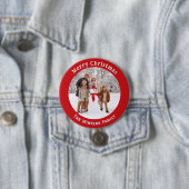 Aangepaste foto rode kerst geschenk naam ronde button 7,6 cm (In situ)