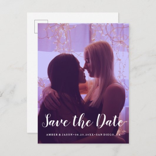 Aangepaste foto romantisch modern Save the Date Aankondigingskaart (Voorkant / Achterkant)