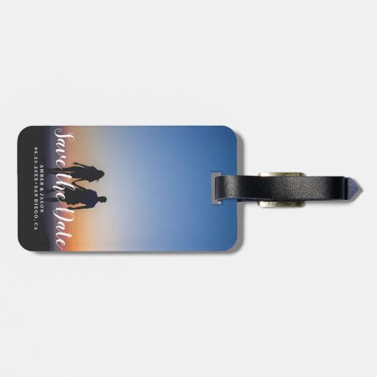 Aangepaste foto romantisch modern Save the Date Bagagelabel (Achterkant horizontaal)