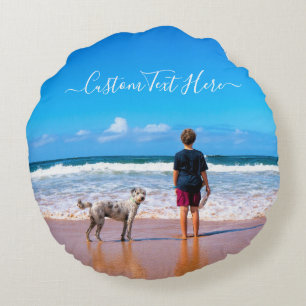Aangepaste foto Ronde kussen Uw foto's en tekst