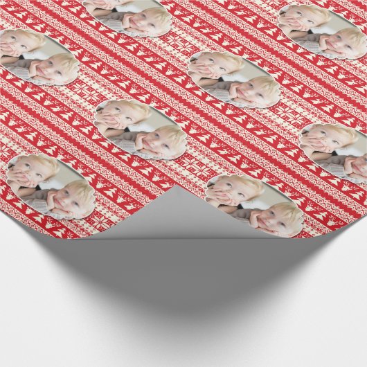 Aangepaste foto, rood en wit, Kerstmis Cadeaupapier (Hoek)