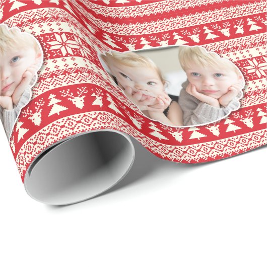 Aangepaste foto, rood en wit, Kerstmis Cadeaupapier (Rol Hoek)