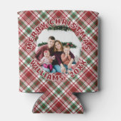 Aangepaste Foto Rood Groen Tartan Plaid Kerstmis Blikjeskoeler (Achterkant)