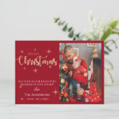 Aangepaste foto |Rood | vrolijk kerstfeest | feest Feestdagenkaart (Staand voorkant)