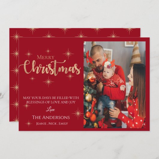 Aangepaste foto |Rood | vrolijk kerstfeest | feest Feestdagenkaart (Voorkant / Achterkant)