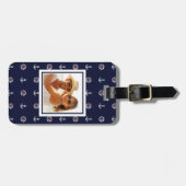 Aangepaste foto rood wit en blauw ankerpatroon bagagelabel (Voorkant horizontaal)