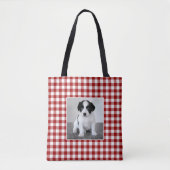 Aangepaste foto rood wit geruit patroon tote bag (Voorkant)