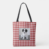 Aangepaste foto rood wit geruit patroon tote bag (Achterkant)