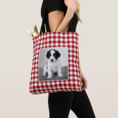 Aangepaste Foto Rood Wit Gingham Patroon Tote Bag (Dichtbij)
