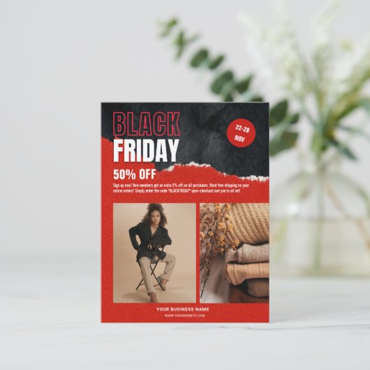 Aangepaste Foto Rood Zwart Vrijdag Product Promo Briefkaart (Staand voorkant)