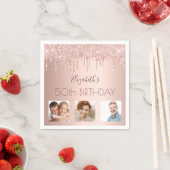 Aangepaste foto roos goudglitter roze servet (Insitu)