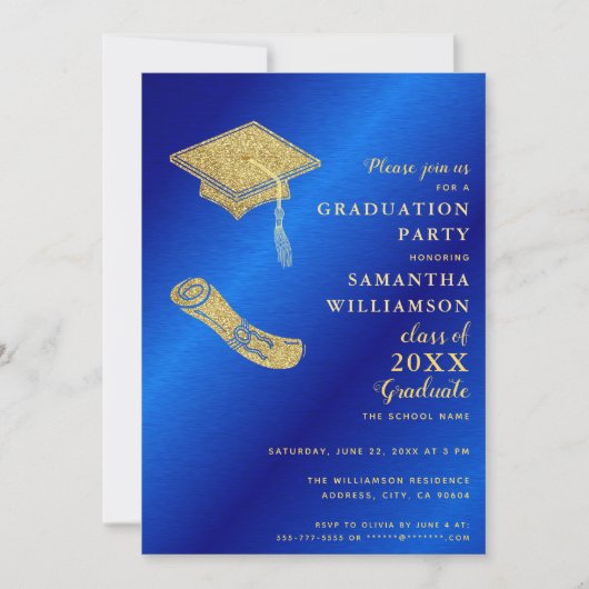 Aangepaste foto Royal Blue en Gold Graduation Part Kaart (Voorkant)