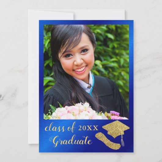 Aangepaste foto Royal Blue en Gold Graduation Part Kaart (Achterkant)