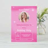 Aangepaste foto Roze Achtergrond Verjaardag Uitnod Kaart (Staand voorkant)