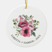 Aangepaste foto roze bloem Kerstmis Keramisch Ornament (Voorkant)