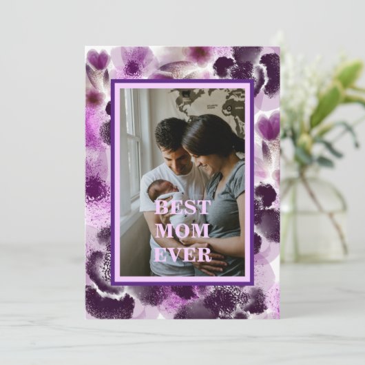 Aangepaste foto roze bloem Moederdag Feestdagenkaart (Staand voorkant)