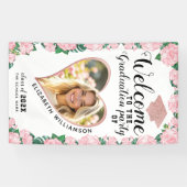 Aangepaste foto Roze bloemen Afstudeer Welkom Spandoek (Horizontaal)