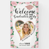 Aangepaste foto Roze bloemen Afstudeer Welkom Spandoek (Verticaal)