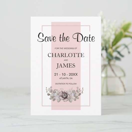 Aangepaste foto Roze Bloemen Save The Date (Staand voorkant)