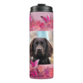 Aangepaste foto roze bloemenvlinders thermosbeker (Voorkant)