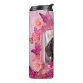 Aangepaste foto roze bloemenvlinders thermosbeker (Gedraaid links)