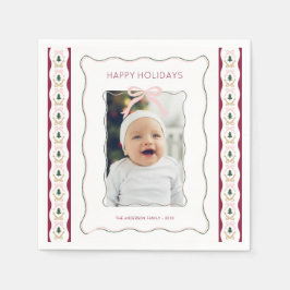 Aangepaste Foto Roze Bow Squiggly Lijst Vakantie Servet