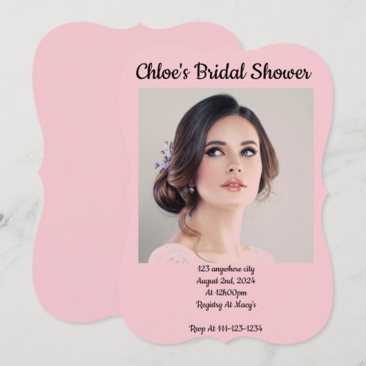 AANGEPASTE FOTO ROZE BRUIDSDOUCHE UITNODIGING (Voorkant / Achterkant)