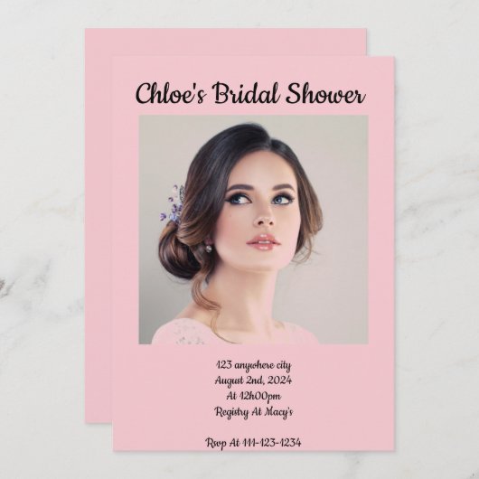 AANGEPASTE FOTO ROZE BRUIDSDOUCHE UITNODIGING (Voorkant / Achterkant)