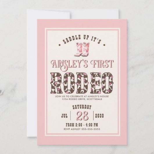 Aangepaste Foto Roze Eerste Rodeo Meisjes 1e Verja Kaart (Voorkant)