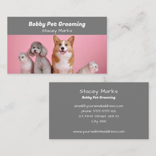 Aangepaste foto roze en grijs visitekaartje (Voorkant / Achterkant)