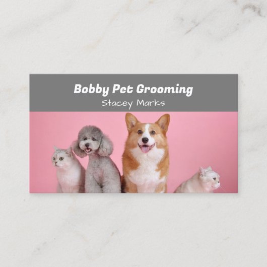 Aangepaste foto roze en grijs visitekaartje (Voorkant)