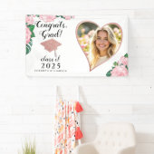 Aangepaste Foto Roze en Witte Bloemen Afstuderen Spandoek (Insitu)
