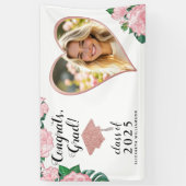 Aangepaste Foto Roze en Witte Bloemen Afstuderen Spandoek (Verticaal)