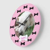 Aangepaste foto roze en zwarte hond Botten op maat Grote Klok (Hoek)