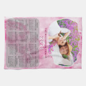 Aangepaste Foto Roze Familienaam 2026 Kalender Theedoek (Horizontaal)
