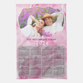 Aangepaste Foto Roze Familienaam 2026 Kalender Theedoek