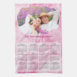 Aangepaste Foto Roze Familienaam 2026 Kalender Theedoek