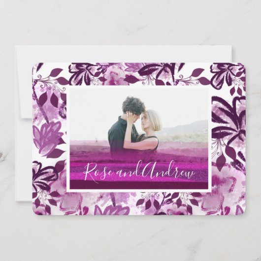 Aangepaste foto Roze Floral Pattern Weddenschap Kaart (Voorkant)