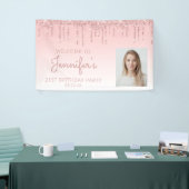Aangepaste foto Roze glitter Drip 21st geboortedag Spandoek (Beurs)