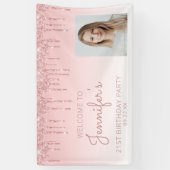 Aangepaste foto Roze glitter Drip 21st geboortedag Spandoek (Verticaal)