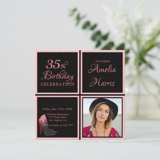 Aangepaste foto roze glitter verjaardag kaart (Staand voorkant)