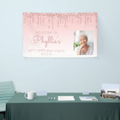Aangepaste foto roze glitterspatter 80ste verjaard spandoek (Beurs)