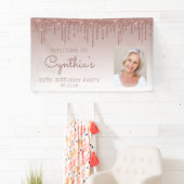 Aangepaste foto roze gouden glinsterende druipende spandoek (Insitu)