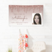 Aangepaste foto roze gouden glinsterende druppel 1 spandoek (Insitu)