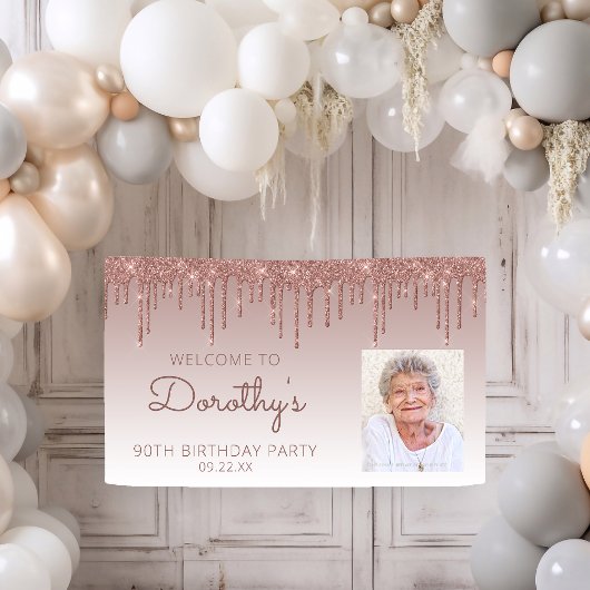 Aangepaste foto roze gouden glinsterende druppel 9 spandoek