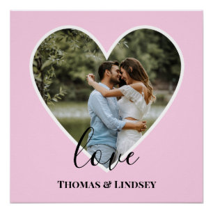 Aangepaste foto roze hart frame moderne kalligrafi perfect poster