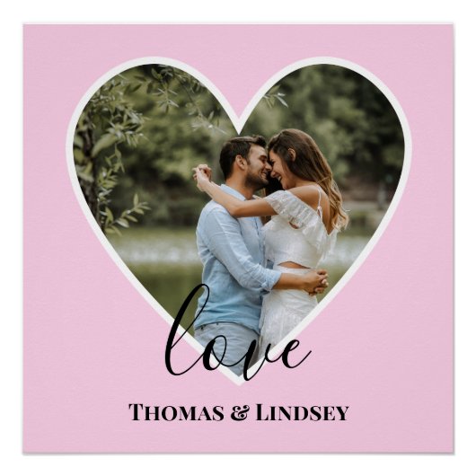 Aangepaste foto roze hart frame moderne kalligrafi perfect poster (Voorkant)