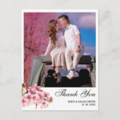 Aangepaste foto roze kersenbloesem trouwbedankje briefkaart (Voorkant)