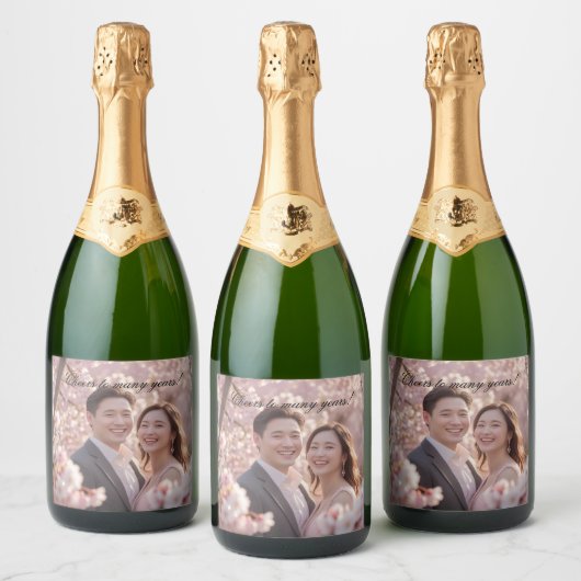 Aangepaste Foto Roze Kersenbloesem Wijnfles Labe Sparkling Wijnetiket (Flessen)